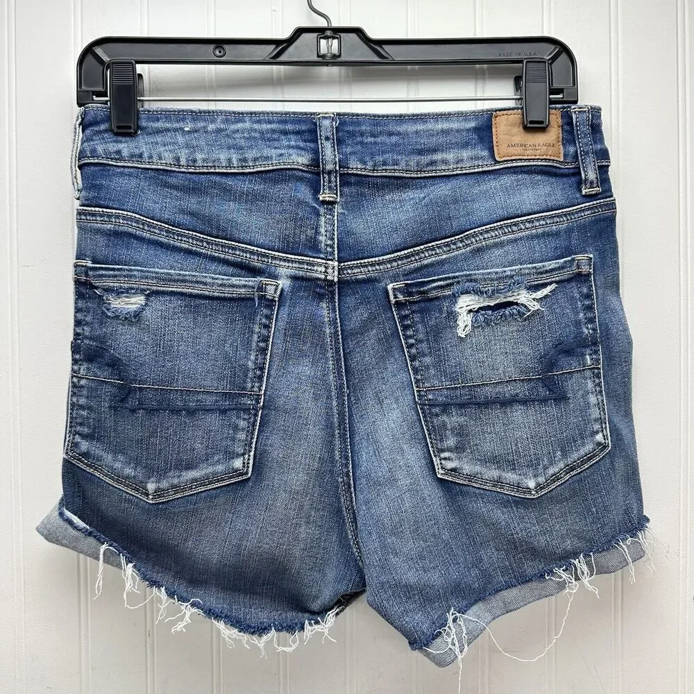 American Eagle Shorts Hi-Rise Shortie 8 Next Level Denim Jean Distress EUC